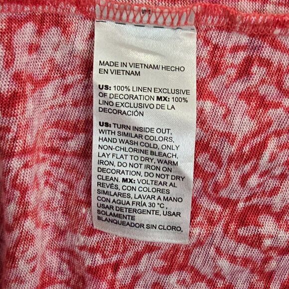 Chico’s Size 3 XL Reef Pink Red Linen Beaded Embellished Split Neck Tunic Top - Picture 11 of 14